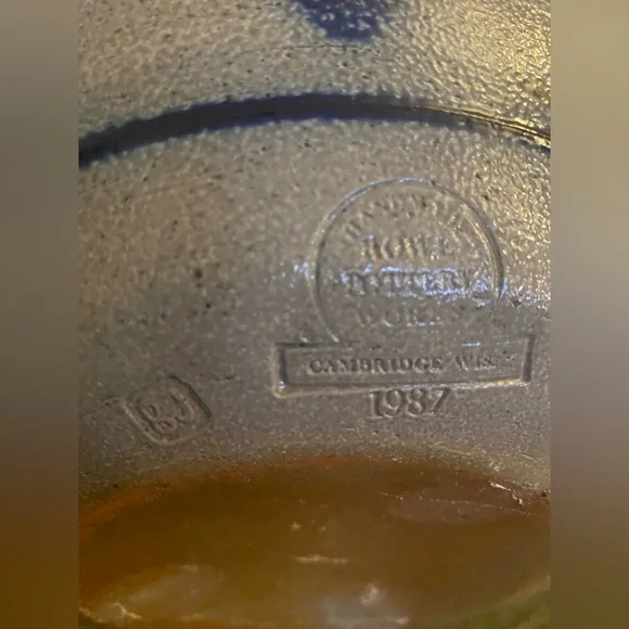 The Rowe Pottery Bowl from 1987 Blue Heart Salt Glaze Cambridge WI Vintage 9” - Picture 8 of 12